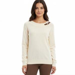 Lauren Ralph Lauren Buckle Detail Cream Pullover Sweater